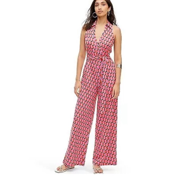 DVF Women's Collared Sleeveless Pink Modern Geo Jumpsuit - Picture 6 of 6